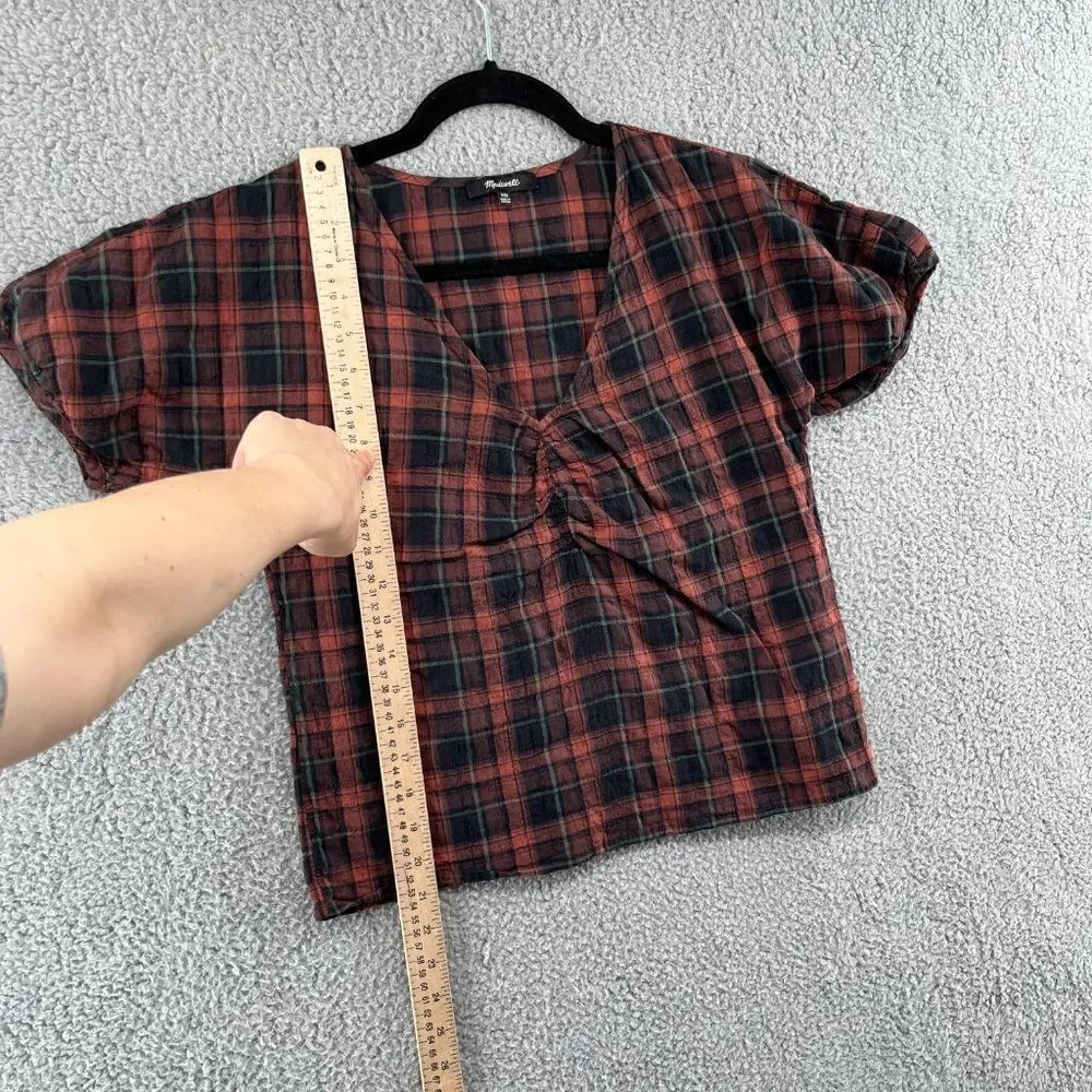 Madewell Gathered V-Neck Top in Plaid
